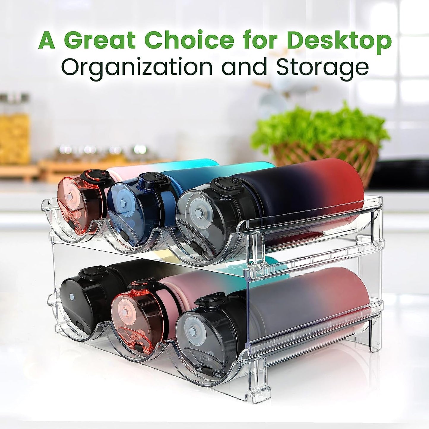 Water Bottle Storage Organizer Set - Stackable Cabinet Racks for Efficient Water Bottle Management, 2-Pack