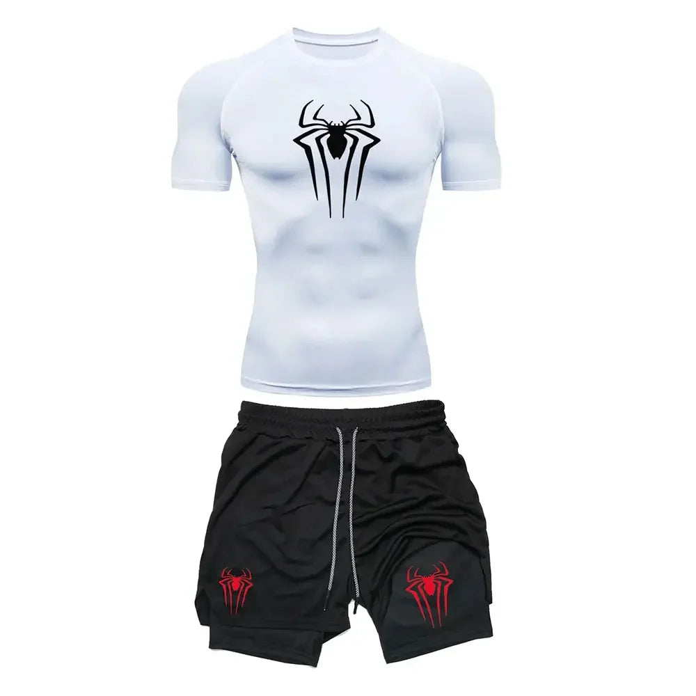 Men’s Spider Compression Set – Quick-Dry Workout Shirt & Shorts