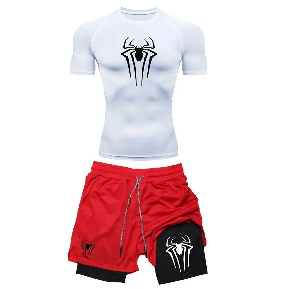 Men’s Spider Compression Set – Quick-Dry Workout Shirt & Shorts