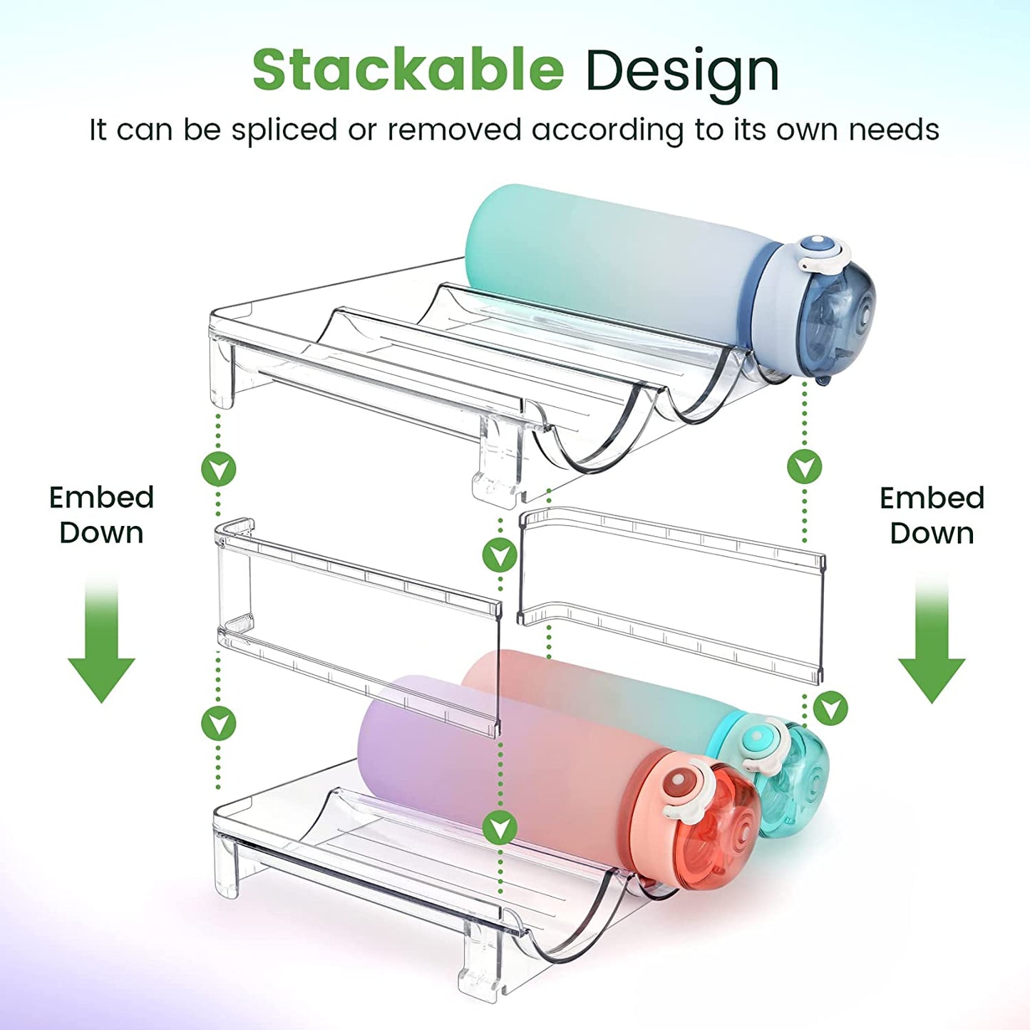 Water Bottle Storage Organizer Set - Stackable Cabinet Racks for Efficient Water Bottle Management, 2-Pack