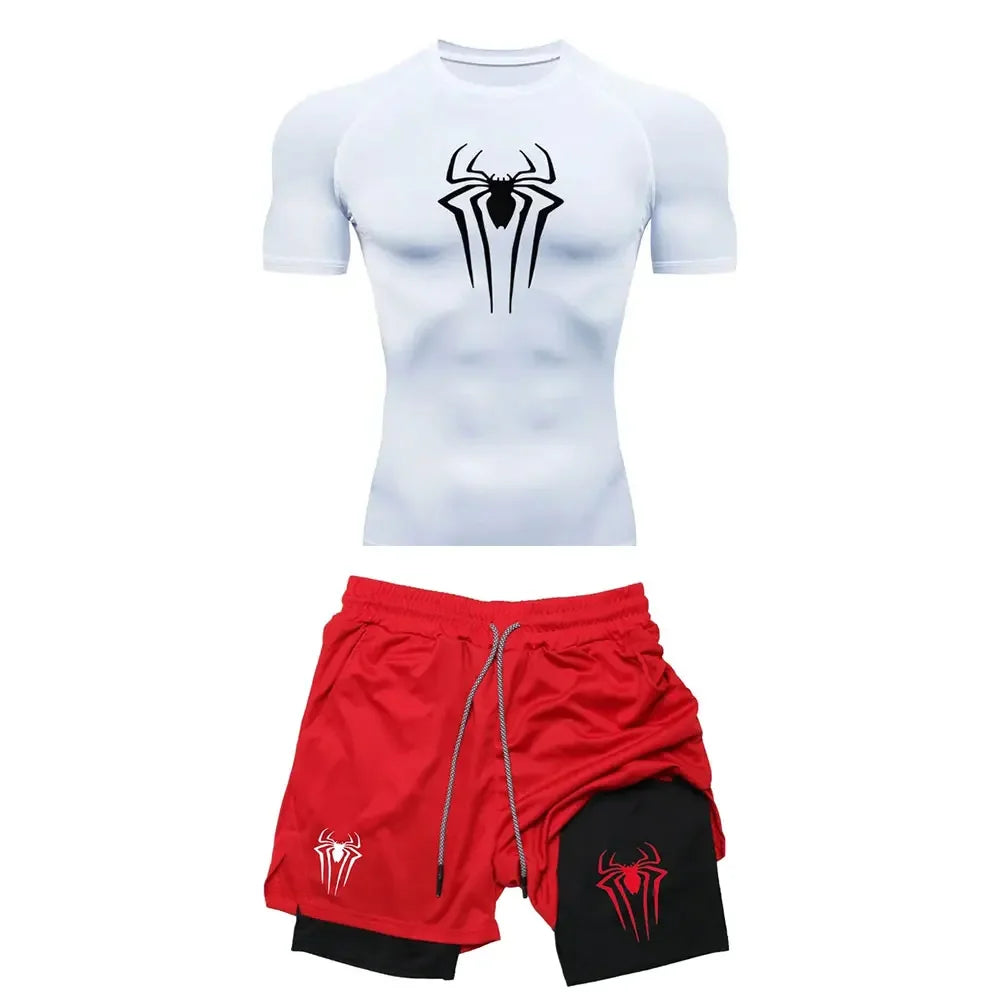 Men’s Spider Compression Set – Quick-Dry Workout Shirt & Shorts