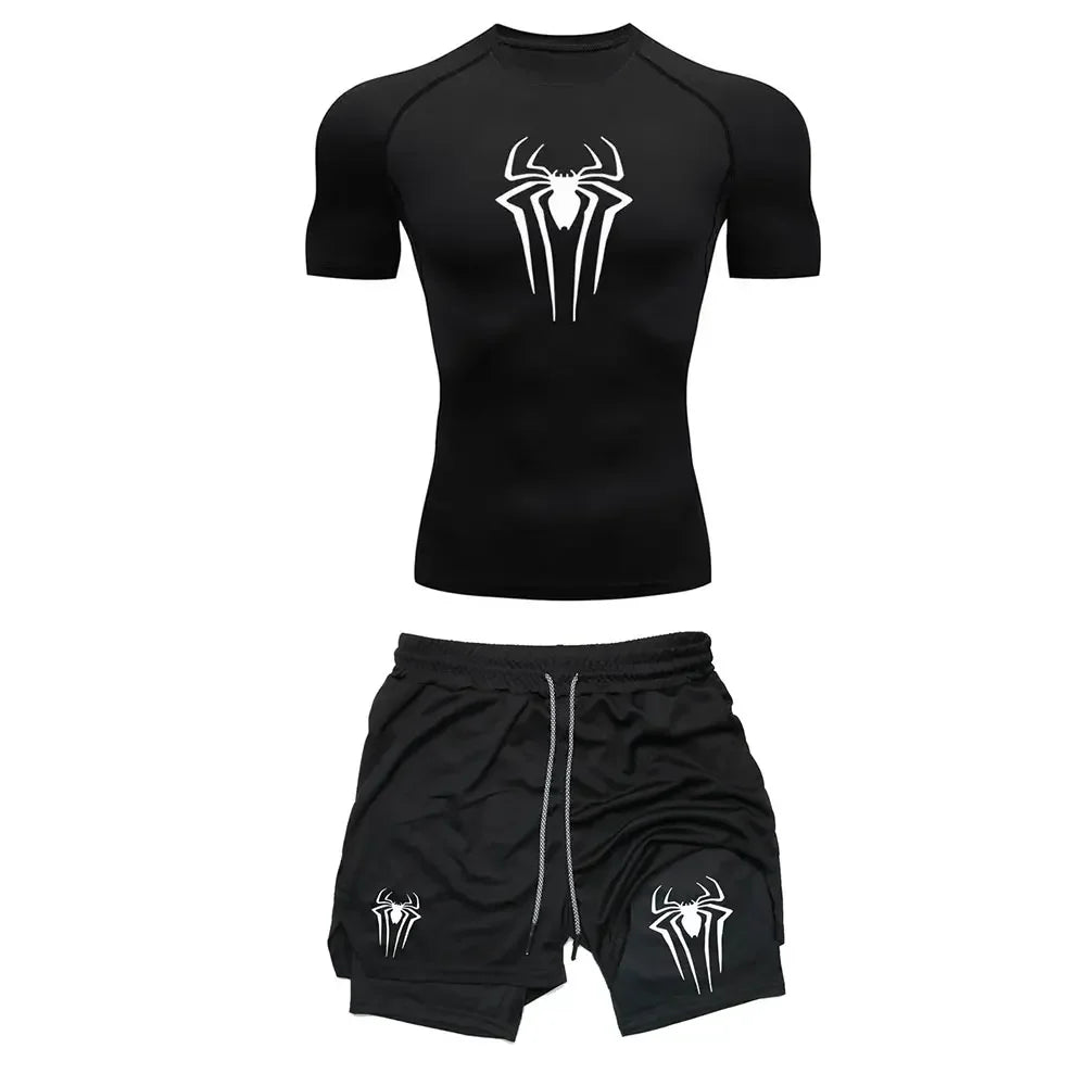 Men’s Spider Compression Set – Quick-Dry Workout Shirt & Shorts