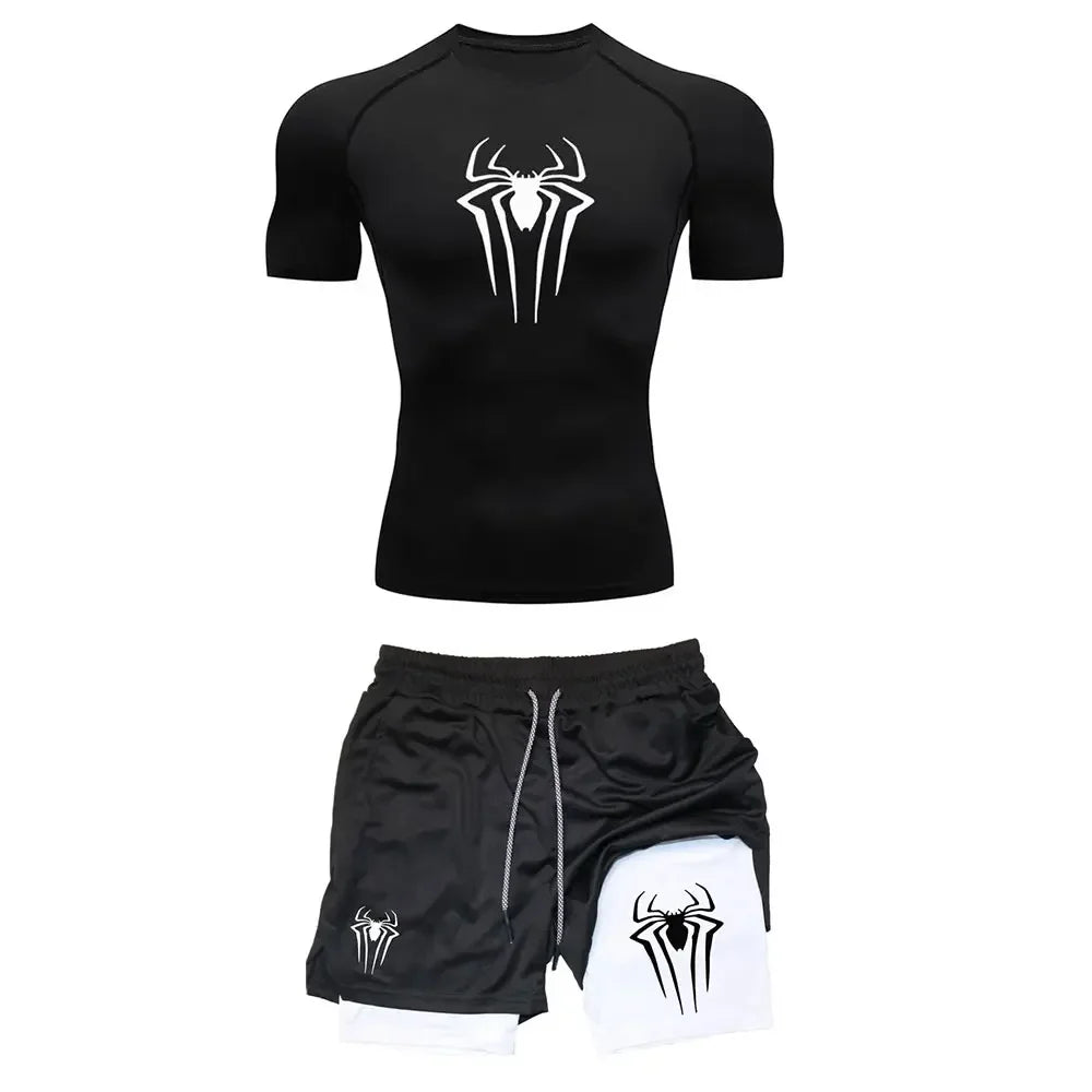 Men’s Spider Compression Set – Quick-Dry Workout Shirt & Shorts