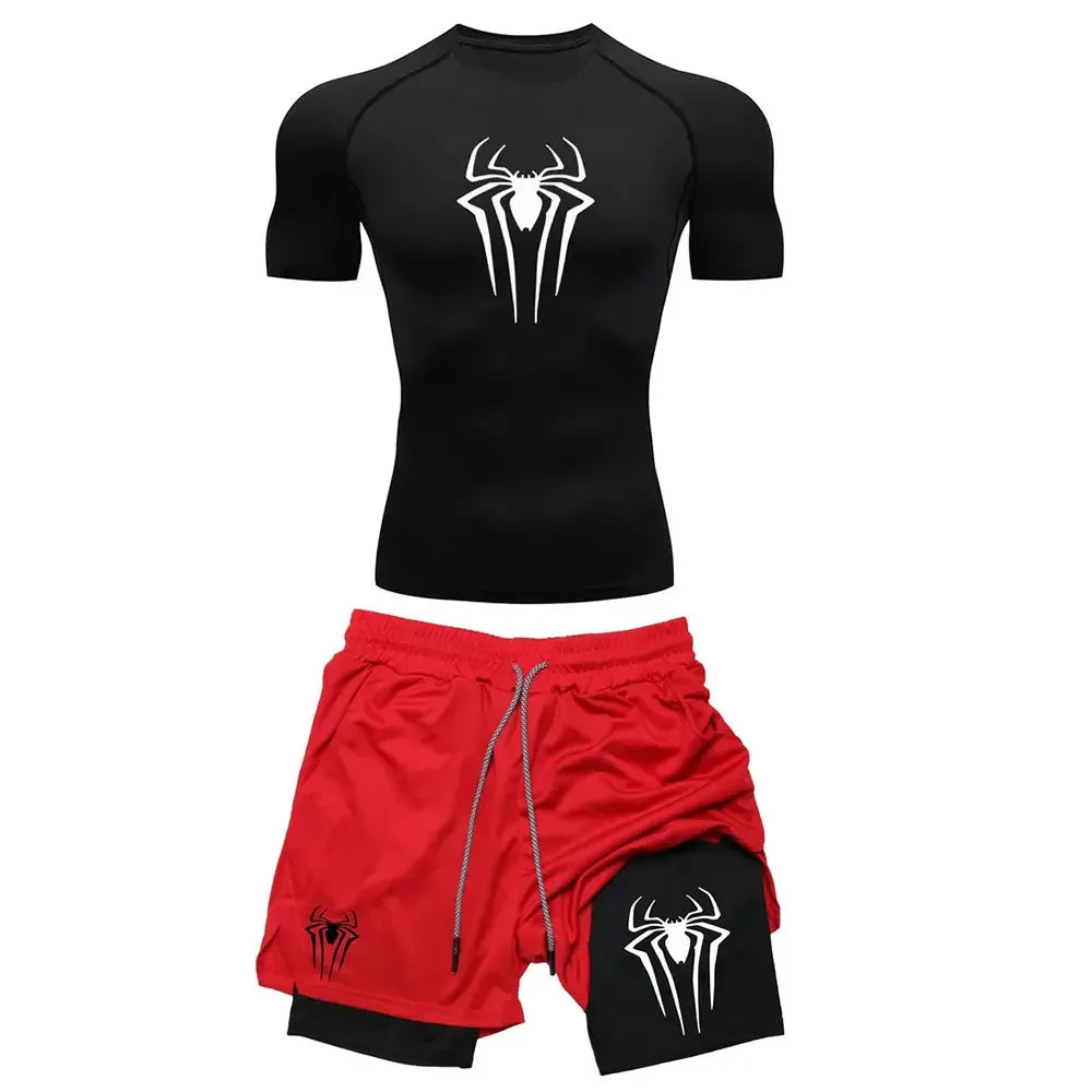 Men’s Spider Compression Set – Quick-Dry Workout Shirt & Shorts