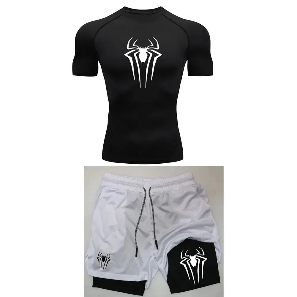 Men’s Spider Compression Set – Quick-Dry Workout Shirt & Shorts