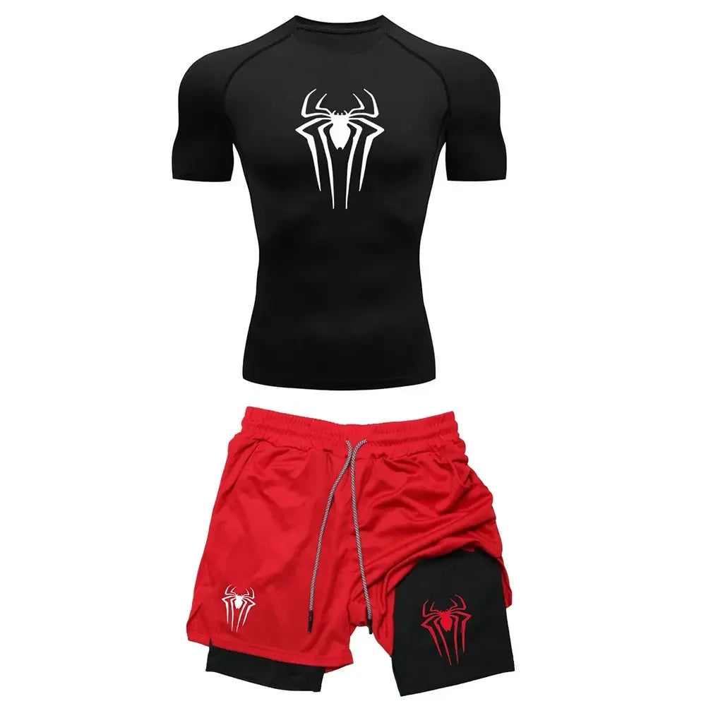 Men’s Spider Compression Set – Quick-Dry Workout Shirt & Shorts