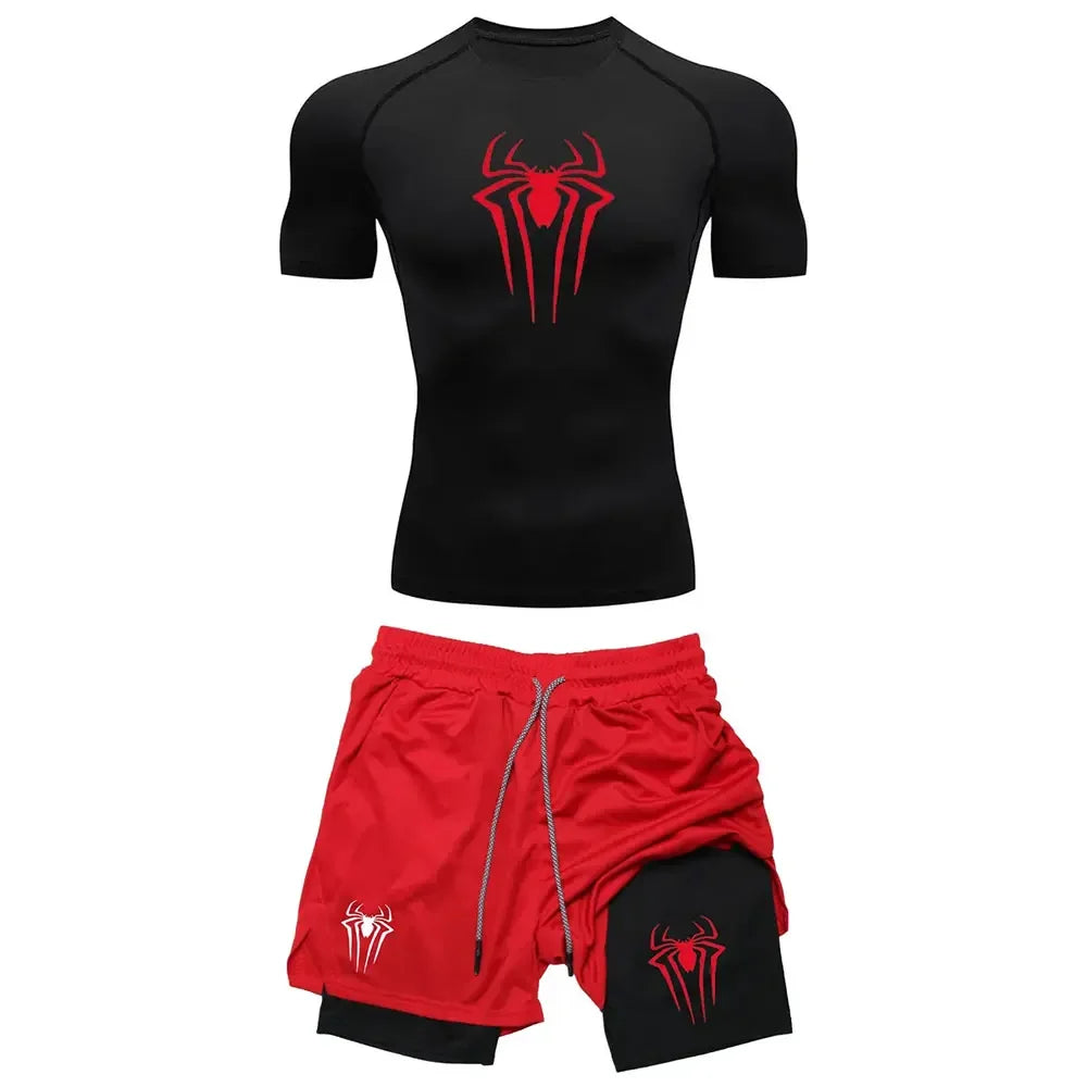 Men’s Spider Compression Set – Quick-Dry Workout Shirt & Shorts