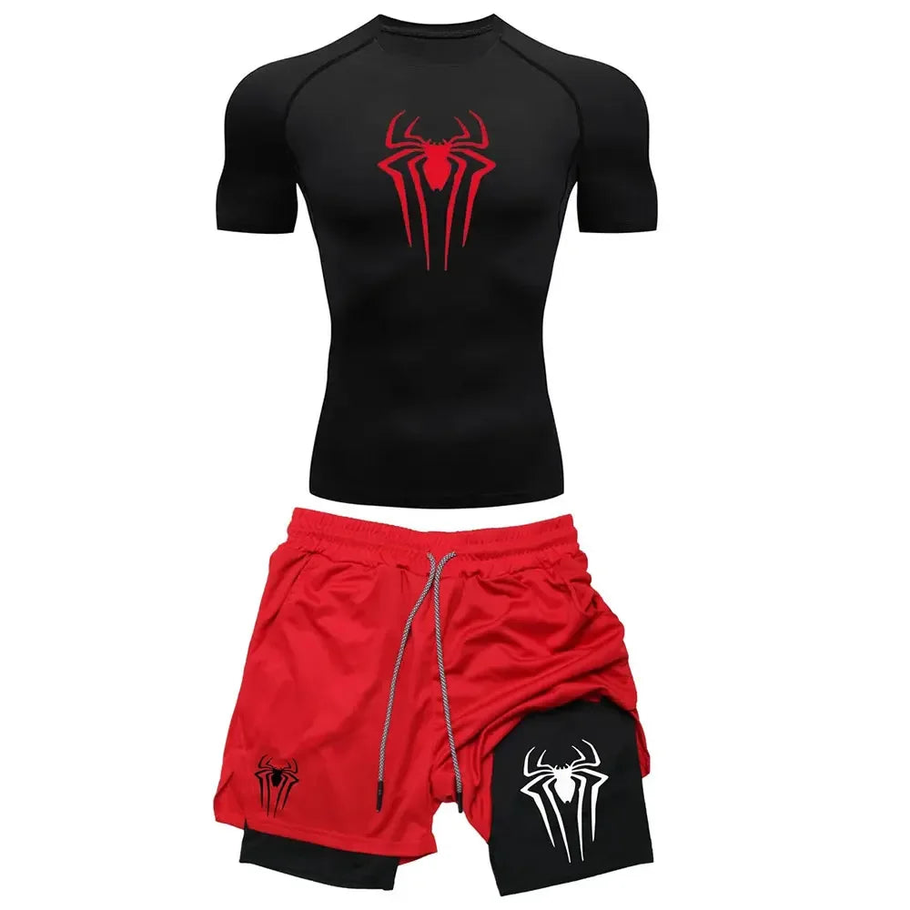 Men’s Spider Compression Set – Quick-Dry Workout Shirt & Shorts