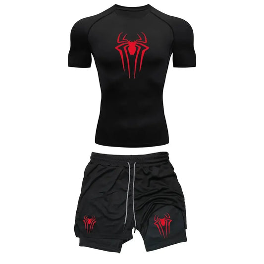 Men’s Spider Compression Set – Quick-Dry Workout Shirt & Shorts