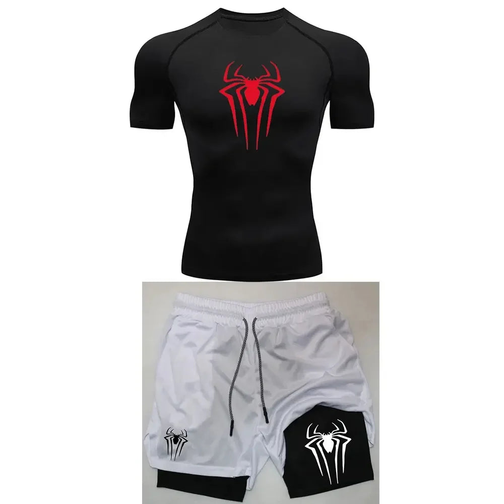 Men’s Spider Compression Set – Quick-Dry Workout Shirt & Shorts