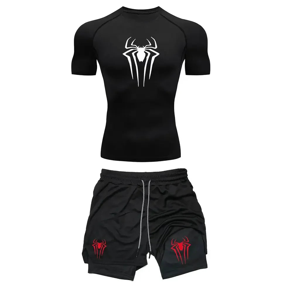 Men’s Spider Compression Set – Quick-Dry Workout Shirt & Shorts