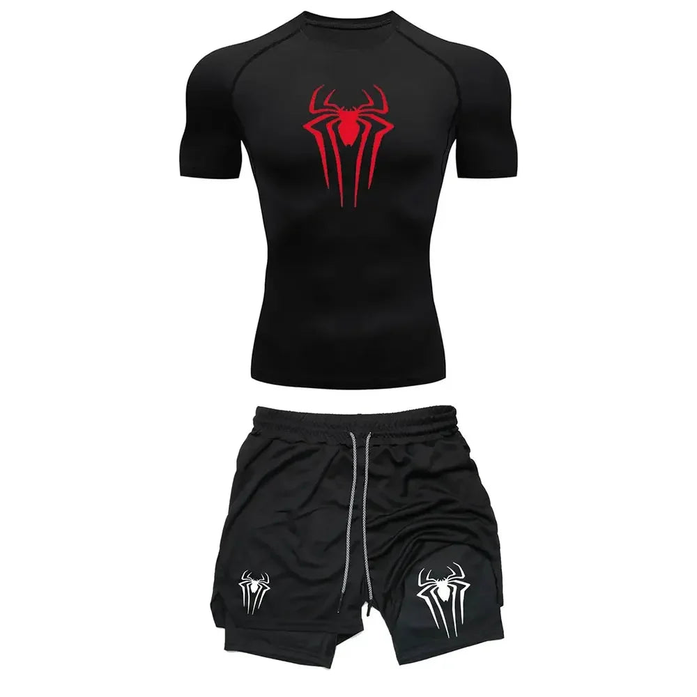 Men’s Spider Compression Set – Quick-Dry Workout Shirt & Shorts