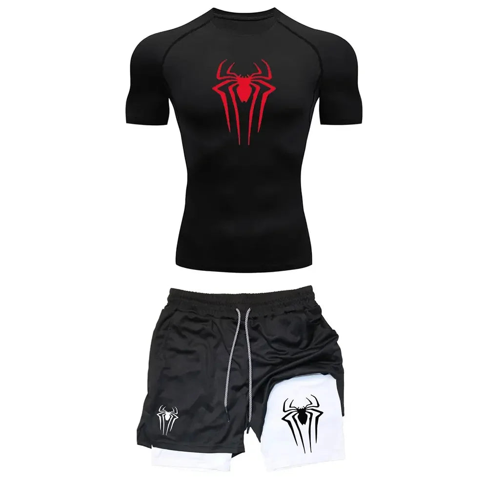 Men’s Spider Compression Set – Quick-Dry Workout Shirt & Shorts